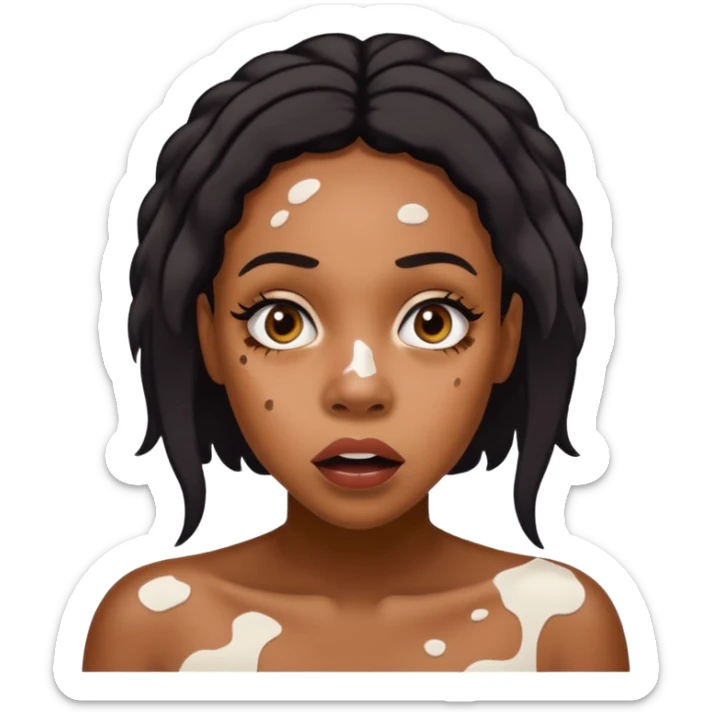 Emoji of a very shocked black female with vitiligo (alot of vitiligo patches) sticker
