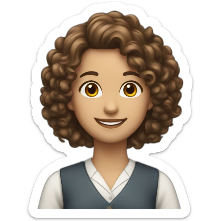 teacher-girl-curly brown long hair-white face-happy-no glasses sticker