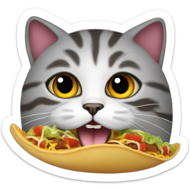 cat's head with an open mouth sticking out of the end of a taco sticker