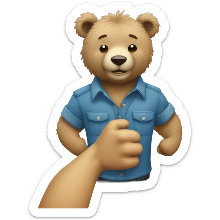 Skinny blue fuzzy bear wearing a work shirt and giving a fist bump sticker