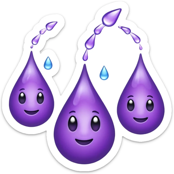 3 purple Drops with kool aids signature color, Juicy , no faces, just like the drops emoji 💦, just singular no extras, spraying left sticker