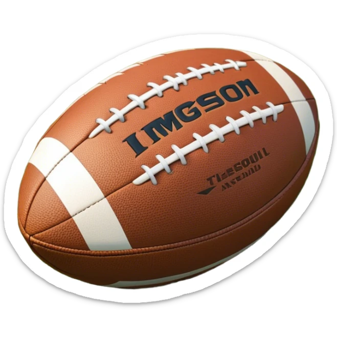 Cinematic Realistic image of a rugged rugby ball with detailed leather textures and precise stitching, rendered against a sunlit field backdrop with dynamic natural lighting that emphasizes its robust character sticker