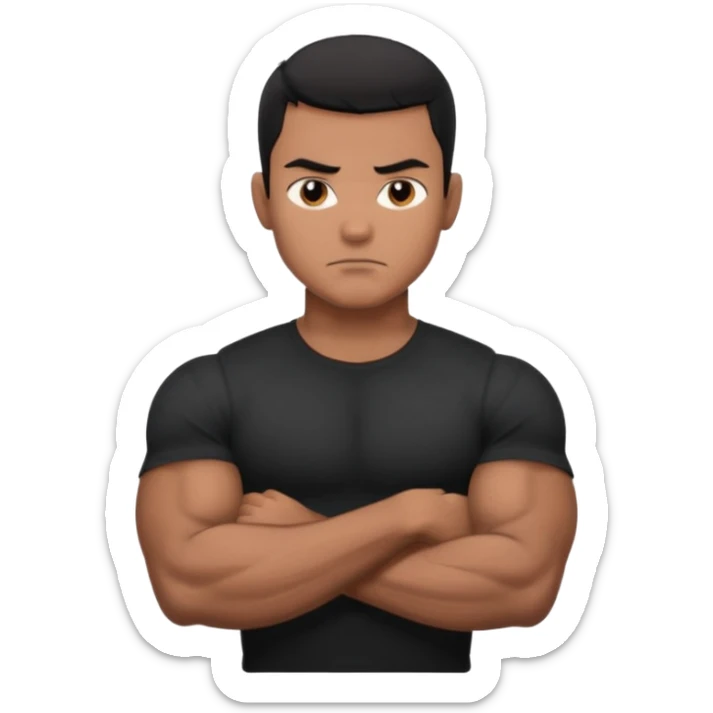 emoji of a bouncer, muscular man in black shirt, arms crossed, serious expression sticker