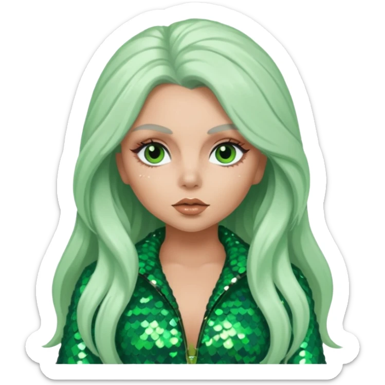 Jesy Nelson from Little Mix with long white hair, green sequin outfit sticker