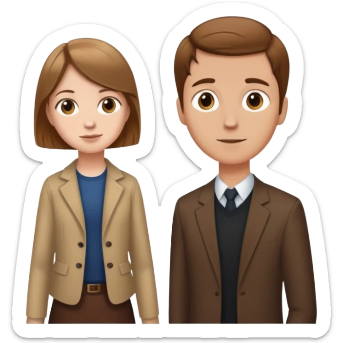 Short white girl with light brown hair next to tall boy with brown hair sticker