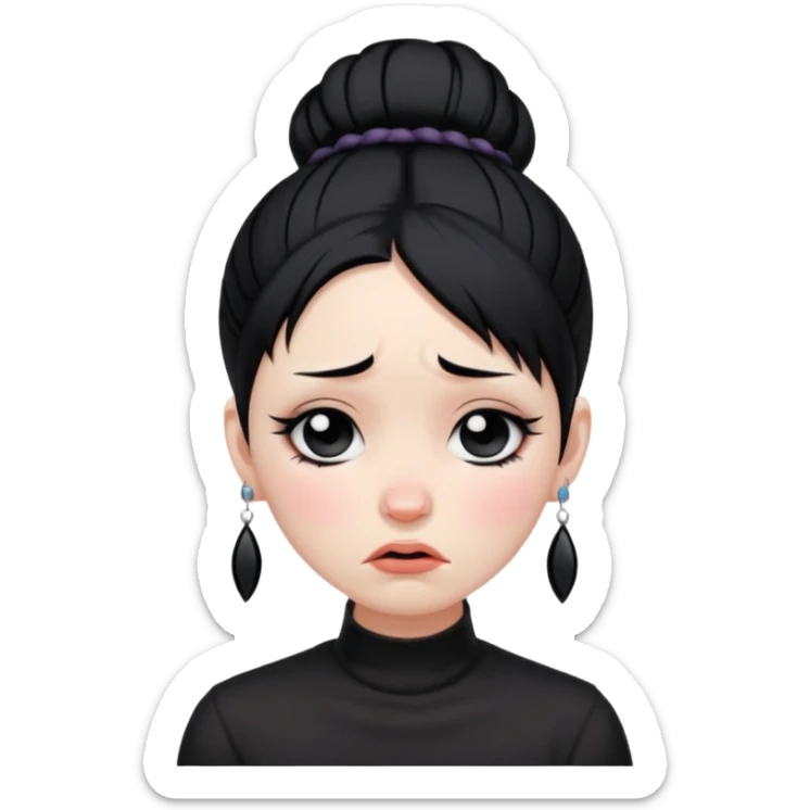 A girl who's goth with black hair in a bun crying in tears  sticker