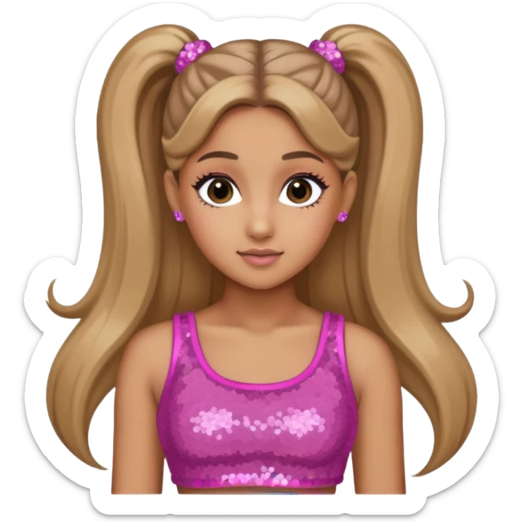Ariana Grande with long dark blonde ponytail hair, pink sequin crop top sticker