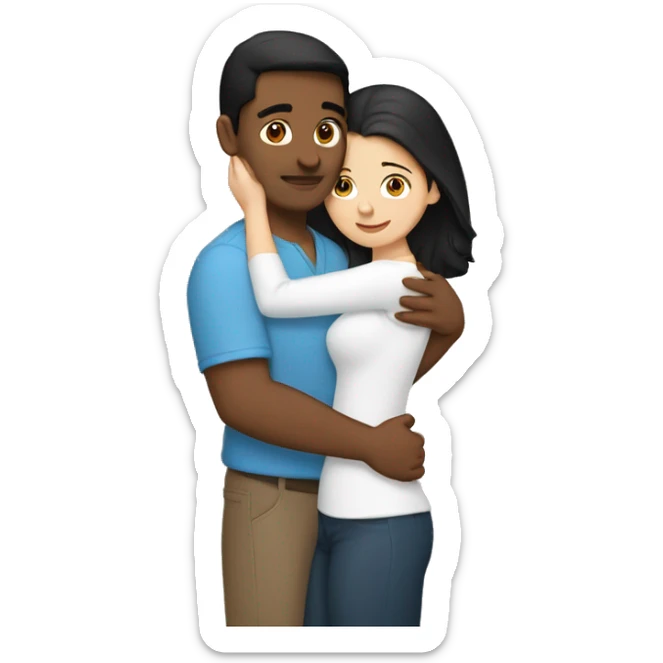 Lovers hugging each other. Indian man, short black hair. White woman, blue eyes and brown hair sticker
