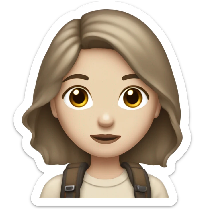 An aesthetic girl photographer holding a camera (in beige, neutral tones) and she has a white skin tone and ash brown hair sticker