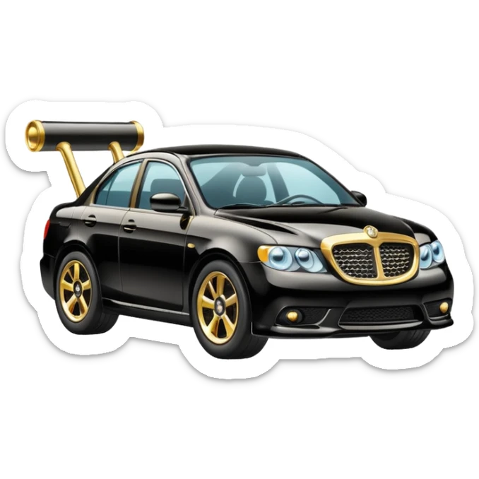 Emoji-style car membership badges: exhaust, black spoiler, and gold wheel can you create them? sticker
