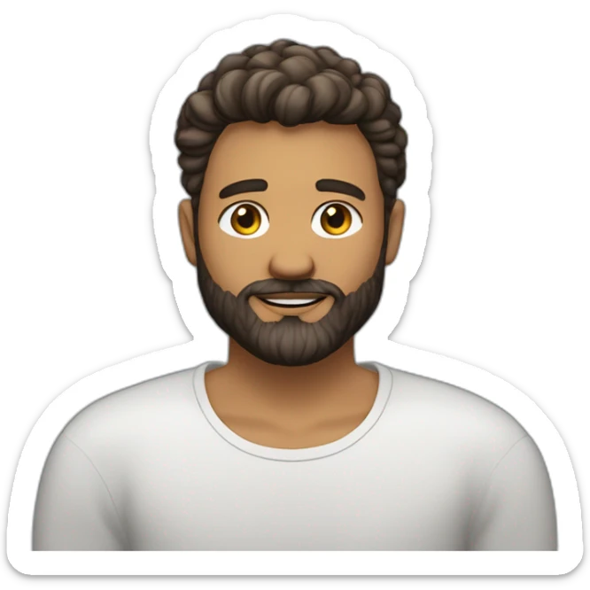 Un jeune homme blanc avec une barbe légèrement fournie, des cheveux très courts bruns et un regard confiant sticker