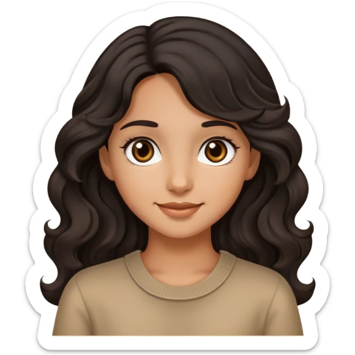 tan girl with black wavy hair and dark brown eyes sticker