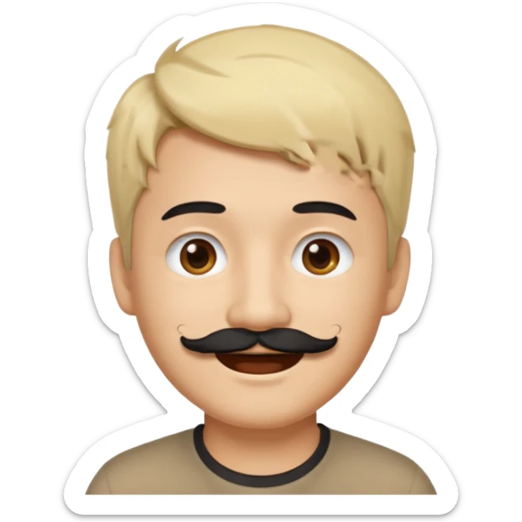 Asian man with a black mustache and short messy blond hair, emoji style, smiling sticker