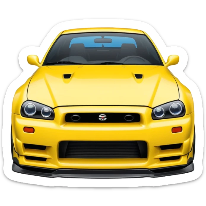 Nissan Skyline GTR R34, simplified, bold lines, vibrant colors, emoji style, suitable for Discord icon sticker