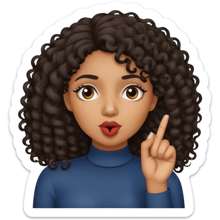 emoji of a curly dark haired latino woman with her index finger over her mouth making the 'shush' motion sticker