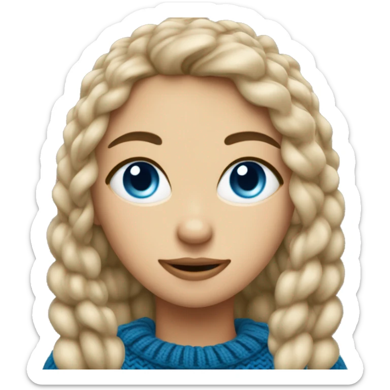 A dark blonde girl wirh blue eyes weari g a knitted sweater sticker