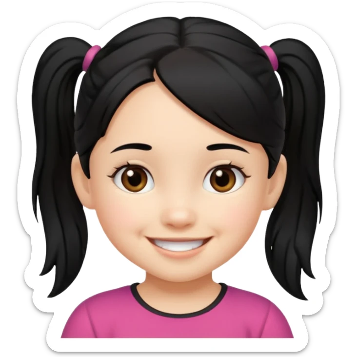 una chica pequeña con una cola de caballo el pello color negro  3 años sticker