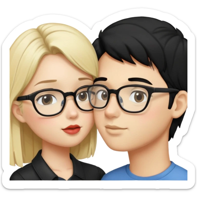 A blonde girl kissing a boy with glasses and black hair sticker