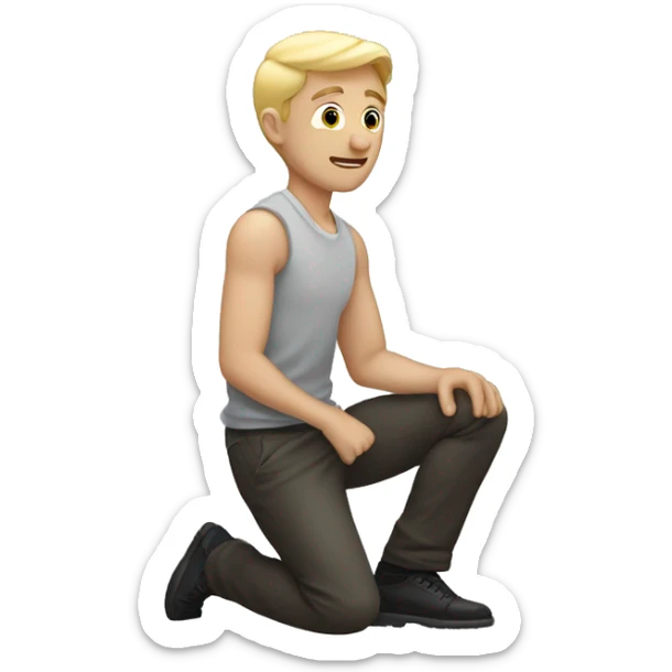  only one white man with blonde hair proposing  his hand and by kneeling down with a ring sticker