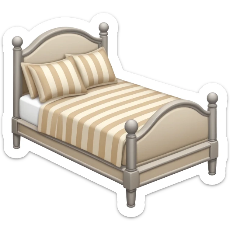 Cama, tendida, ordenada de sábanas, beige con almohadas de rayas y rumbos, beige y gris sticker