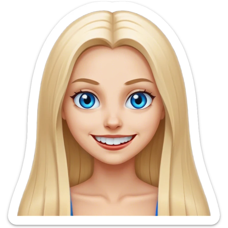 beautiful white girl with long straight blonde hair blue eyes smiling evil scary sticker
