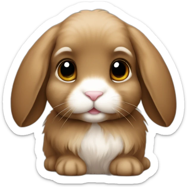 holland lop rabbit with floppy ears in apple iOS emoji style in brown fur all over with no other colour in their fur sticker