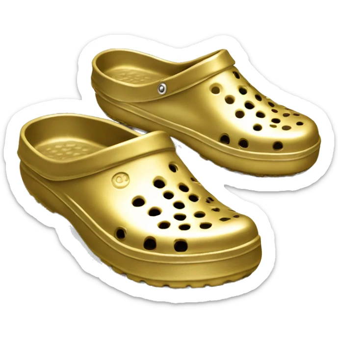 Realistic metallic gold and colorful pair of crocs shoes isolated.  sticker