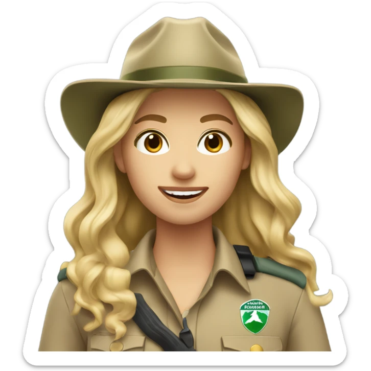 Pretty Blonde girl park ranger with long wavy blonde hair sticker