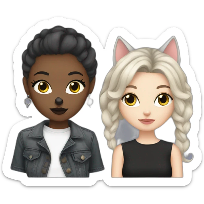 White Girl with tattoos and nose ring holding fat gray cat and a black cat sticker