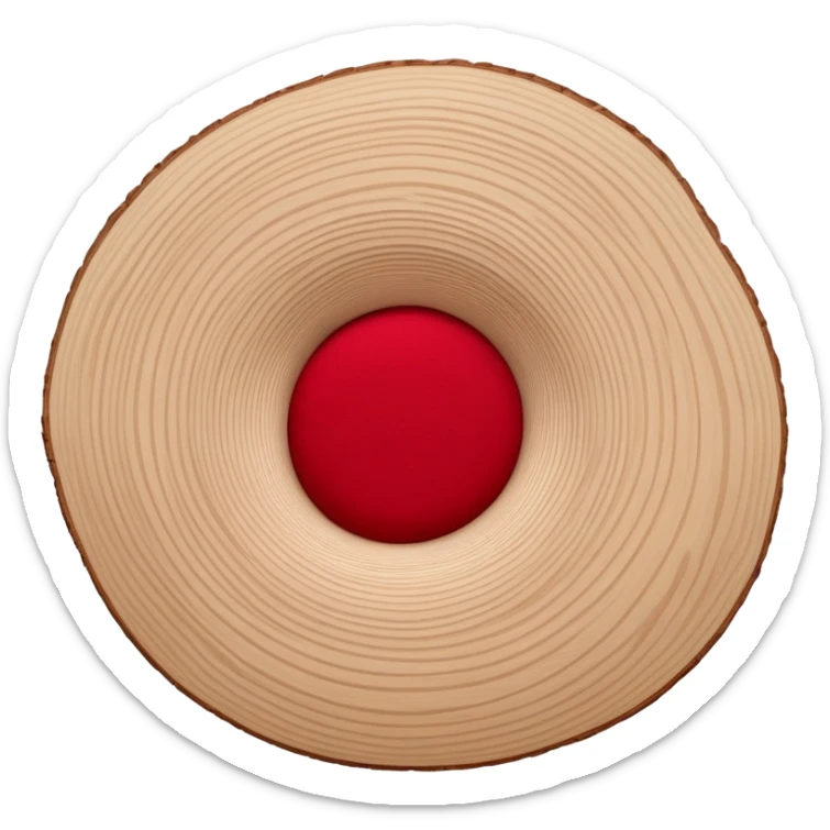 Floating layers of wood grain, red fabric, and sketched lines suspended in motion, gently orbiting a glowing core of creative intent. sticker
