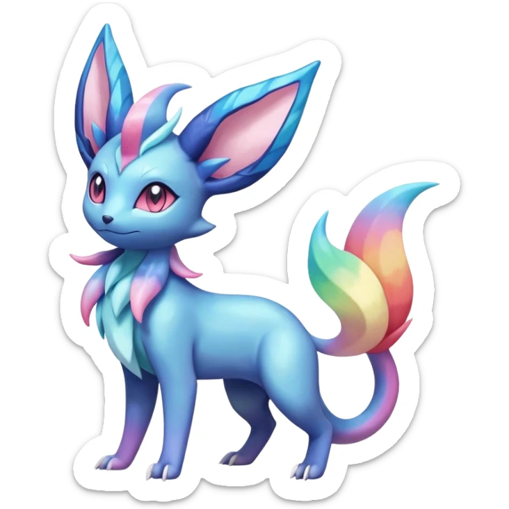 Rainbow crystalic Shiny pastel Nebulae Salandit-Glaceon-Sylveon-Espeon-Vaporeon-Noibat-Fakémon-hybrid-creature (full body)  sticker