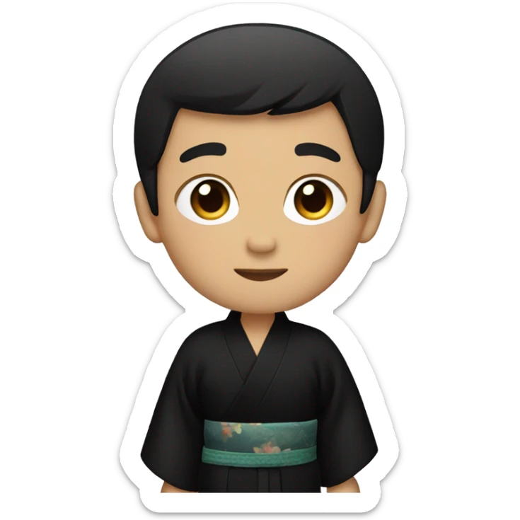 A boy with black hair and a crop haircut in a black kimono sticker