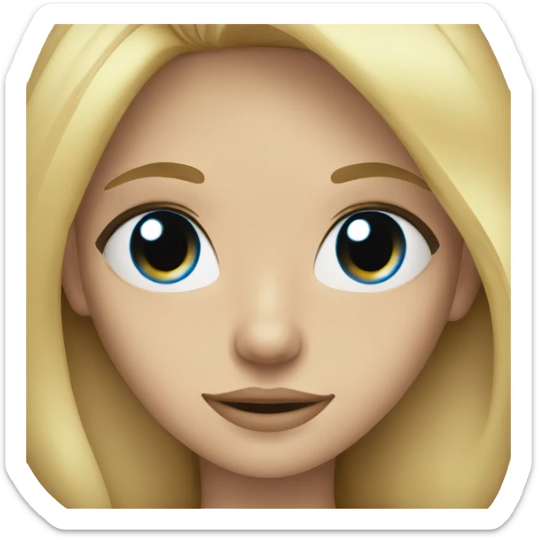 Blonde girl with blue eyes, long hair and black t-shirt sticker