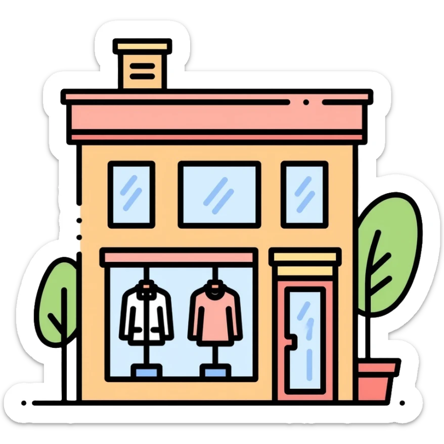 fashion company building with clothing displays in windows sticker