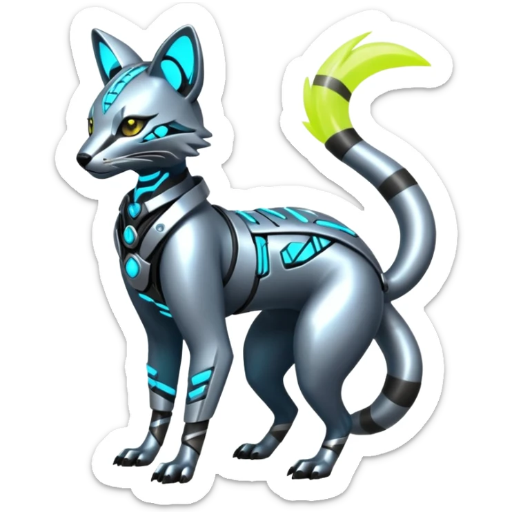 Metallic Alloy-Silver Chrome-Plated Futuristic Neon-Circuit Cyberpunk Genet-Zeraora-Protogen-fusion-creature (full body) sticker