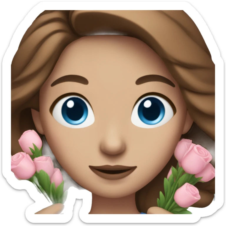 woman with blue eyes brown hair and pink bouquet in the hand sticker