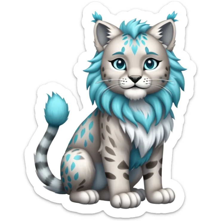 Silver and cyan Fairy-type Bobcat-Lynx-Lion-Fakémon full body sticker