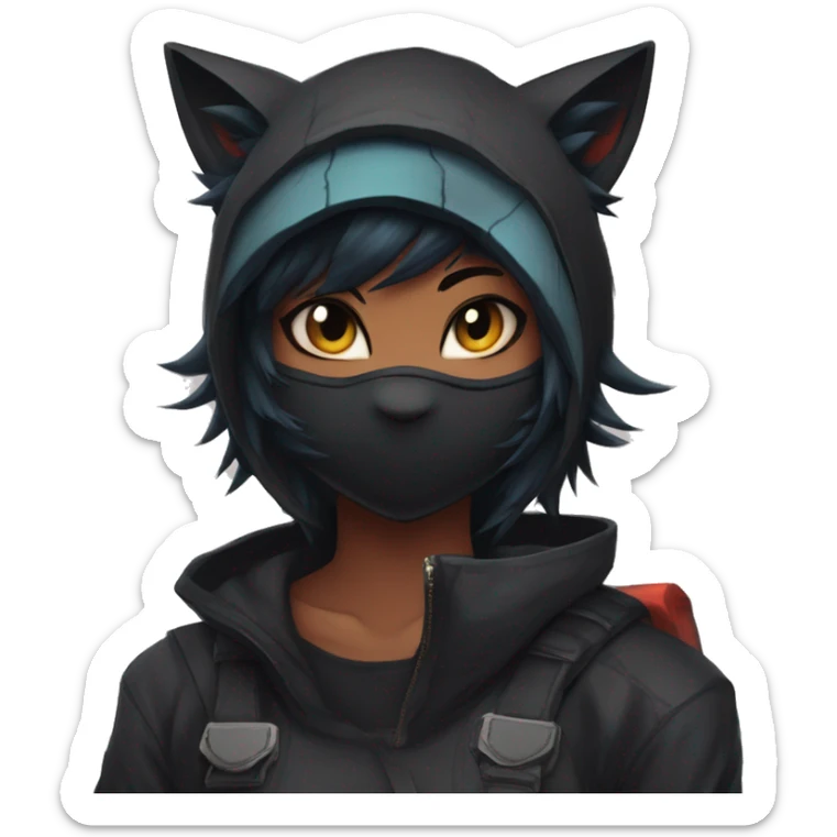 Edgy tomboy Shy Anthro Ninja boyish cool pretty dark black Litten-Pokémon-cat-fursona-animal techwear sticker