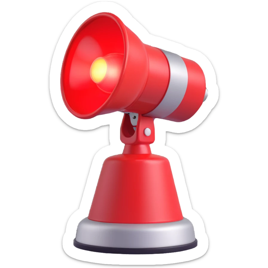 3D render of a red emergency siren light with a bright glow on top of a silver base, in Pixar-style, soft shadows, isolated on white background, professional but playful look

 sticker