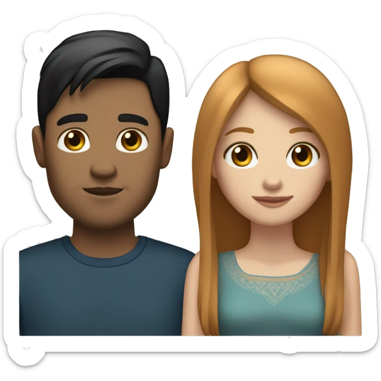 a married couple standing beside eachother, one has pale skin and long straight ginger hair with bangs and blue eyes, the other person is a man that is mexican and has straight chin length black hair with brown eyes sticker