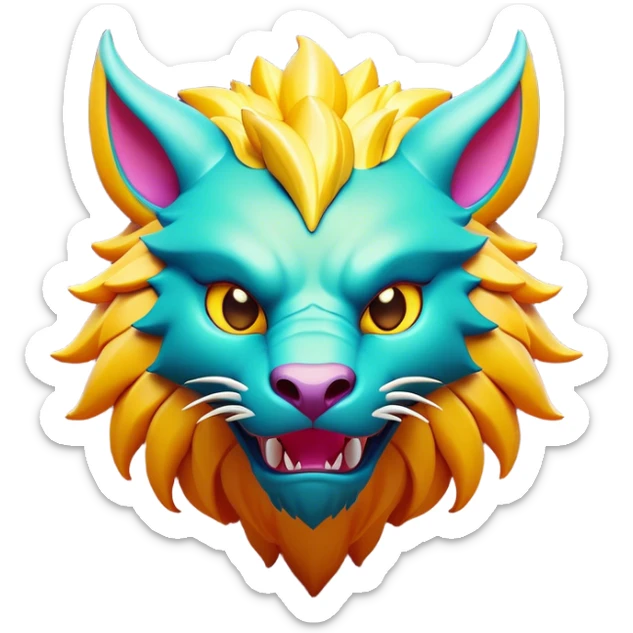 Clash of Clans aesthetic: Cinematic fierce Beast Emoji, rendered in a 3D vector-style similar to standard emojis with minimal shading and bold, simplified shapes. A compact, isometric mythical creature with wild, majestic features and fierce yet endearing eyes, softly glowing with a primal enchanted charm. Simplified yet unmistakably iconic, highly detailed and consistent, glowing with a soft radiant shine and high polish. Stylized with a touch of mythical wildness and a soft glowing outline, capturing the essence of a legendary beast with a friendly, playful allure! sticker