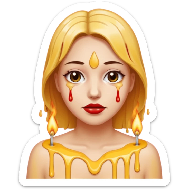Woman dripping hot wax onto her own skin, controlled pain, ceremonial atmosphere sticker