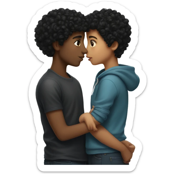 Curly black hair girl kissing a boy with dark hair  sticker