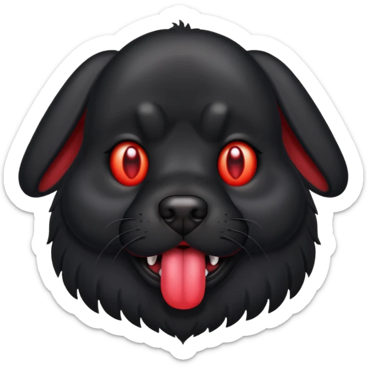 Generate a emoji of a big evil black dog with red eyes and a tongue sticking out sticker