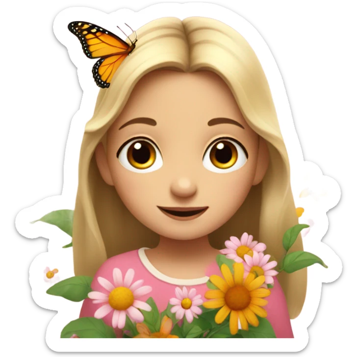 European little girl with butterfly and flowers sticker
