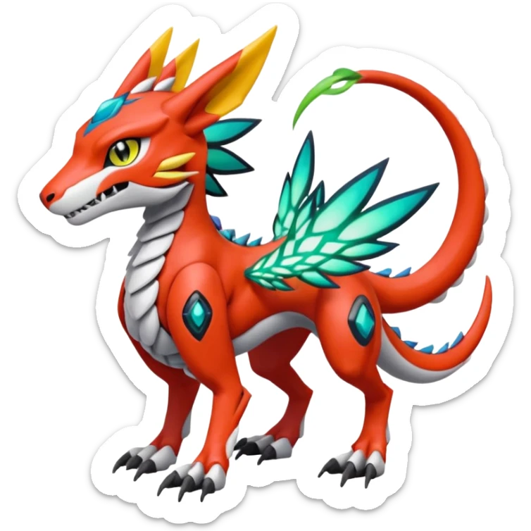 Meloetta-Guilmon-Wargreymon-Sergal-Pokémon-Digimon-Fakémon-fusion-hybrid-creature sticker