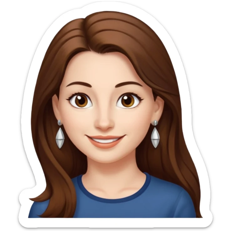 Head without neck of a 35-year-old woman, white skin, long brown hair combed to the left side and small silver earrings, small lips and pointed nose, brown eyes. sticker