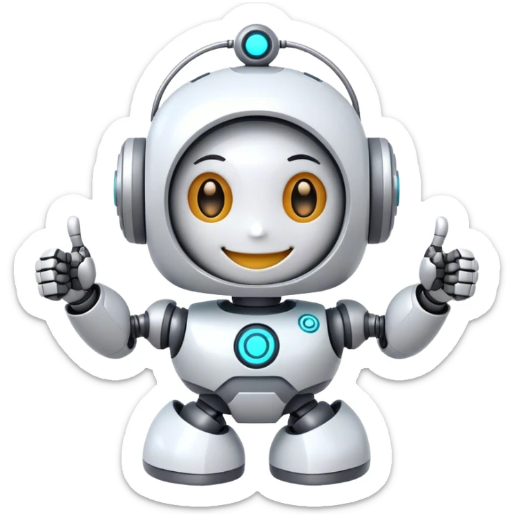 cute girly robot with a big smile, portal design , giving a big thumbs-up sticker