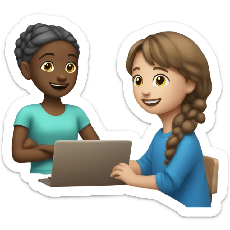 One Little Girl, white skin, bronze hair, smile, tutor, bright blue t shirt, icon  sticker