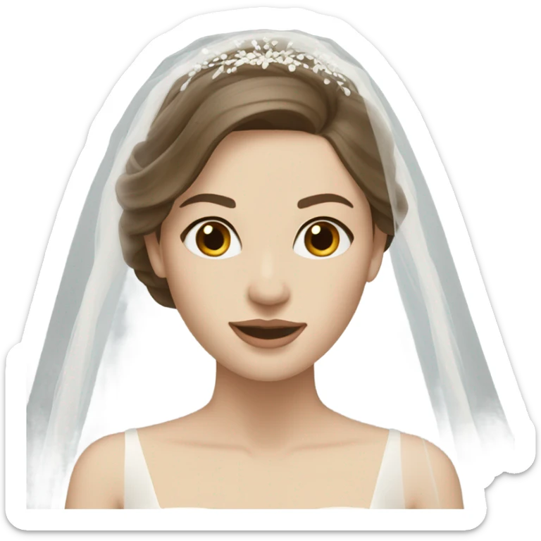 Bride in dress and long veil, pale skin and brown hair sticker